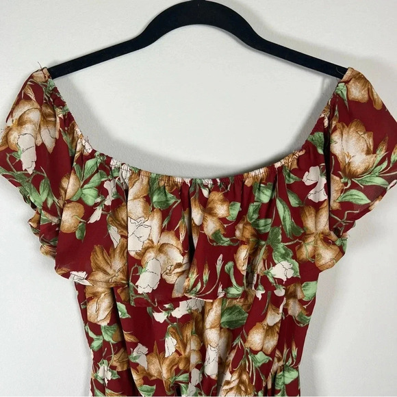 Altar'd State Womens Floral Maxi Dress Short Sleeve Off the Shoulder Lined Small - Picture 2 of 11